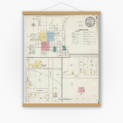 Old map wall art mockup — magnetic wood frame on white wall — Sanborn Fire Insurance Map from Robinson, Crawford County, Illinois (1894), Sheet #0001