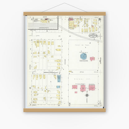 Old map wall art mockup — magnetic wood frame on white wall — Sanborn Fire Insurance Map from Port Clinton, Ottawa County, Ohio (1910), Sheet #0008