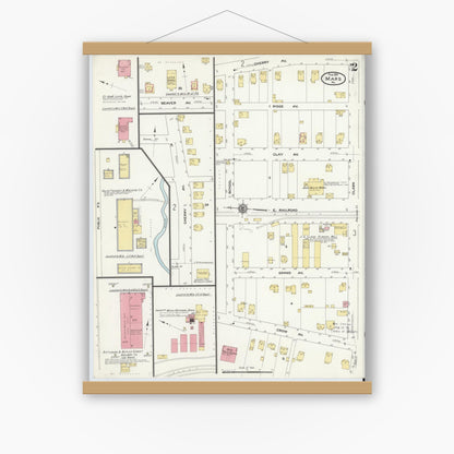 Old map wall art mockup — magnetic wood frame on white wall — Sanborn Fire Insurance Map from Mars, Butler County, Pennsylvania (1911), Sheet #0002
