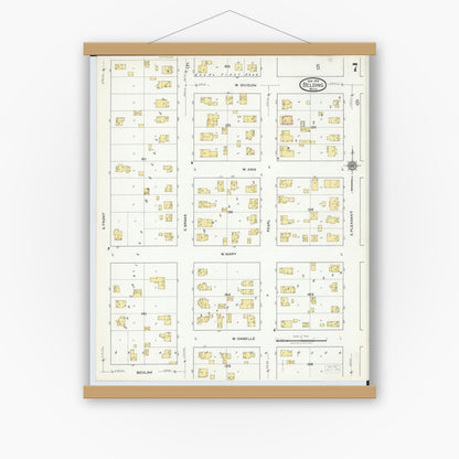 Old map wall art mockup — magnetic wood frame on white wall — Sanborn Fire Insurance Map from Belding, Ionia County, Michigan (1918), Sheet #0007