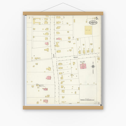 Old map wall art mockup — magnetic wood frame on white wall — Sanborn Fire Insurance Map from Cardington, Morrow County, Ohio (1912), Sheet #0005