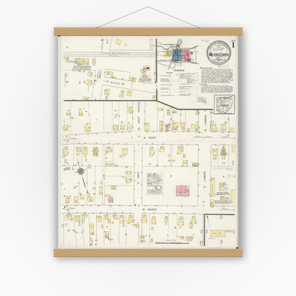 Old map wall art mockup — magnetic wood frame on white wall — Sanborn Fire Insurance Map from Milford Center, Union County, Ohio (1921), Sheet #0001