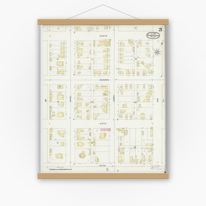 Old map wall art mockup — magnetic wood frame on white wall — Sanborn Fire Insurance Map from Texarkana, Bowie County, Texas (1896), Sheet #0003