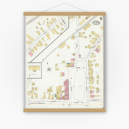 Old map wall art mockup — magnetic wood frame on white wall — Sanborn Fire Insurance Map from Clinton, Oneida County, New York (1904), Sheet #0002