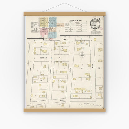 Old map wall art mockup — magnetic wood frame on white wall — Sanborn Fire Insurance Map from Ukiah, Mendocino County, California (1888) - Complete Map Set