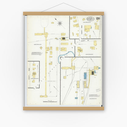 Old map wall art mockup — magnetic wood frame on white wall — Sanborn Fire Insurance Map from Red Jacket, Houghton County, Michigan (1908), Sheet #0026