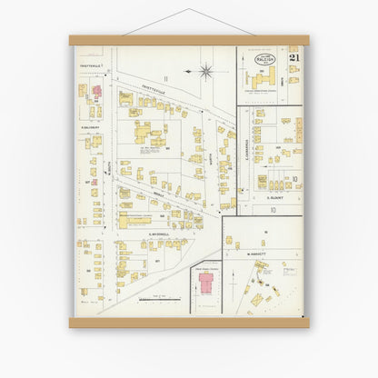 Old map wall art mockup — magnetic wood frame on white wall — Sanborn Fire Insurance Map from Raleigh, Wake County, North Carolina (1903), Sheet #0021