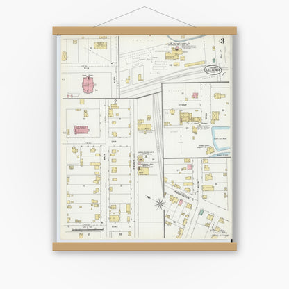 Old map wall art mockup — magnetic wood frame on white wall — Sanborn Fire Insurance Map from Leetonia, Columbiana County, Ohio (1898), Sheet #0003