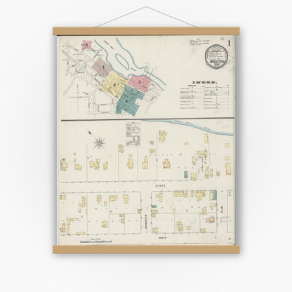 Old map wall art mockup — magnetic wood frame on white wall — Sanborn Fire Insurance Map from Mauston, Juneau County, Wisconsin (1894) - Complete Map Set