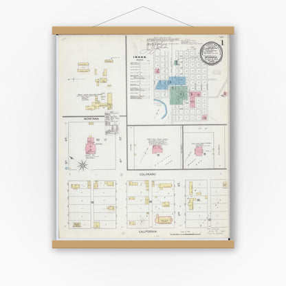 Old map wall art mockup — magnetic wood frame on white wall — Sanborn Fire Insurance Map from Morris, Stevens County, Minnesota (1892) - Complete Map Set