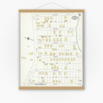 Old map wall art mockup — magnetic wood frame on white wall — Sanborn Fire Insurance Map from Hyde Park, Norfolk County, Massachusetts (1911), Sheet #0002