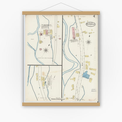 Old map wall art mockup — magnetic wood frame on white wall — Sanborn Fire Insurance Map from Waterville, Oneida County, New York (1887), Sheet #0004
