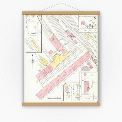 Old map wall art mockup — magnetic wood frame on white wall — Sanborn Fire Insurance Map from Oelwein, Fayette County, Iowa (1906), Sheet #0005