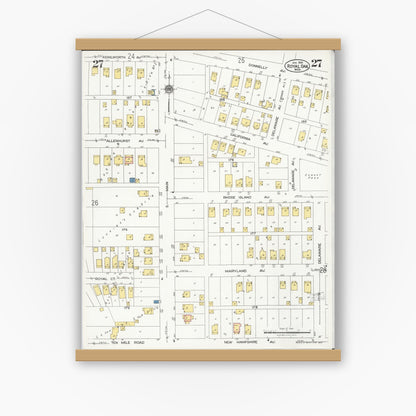 Old map wall art mockup — magnetic wood frame on white wall — Sanborn Fire Insurance Map from Royal Oak, Oakland County, Michigan (1926), Sheet #0027