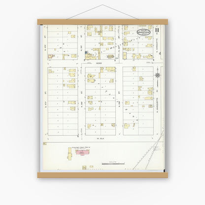 Old map wall art mockup — magnetic wood frame on white wall — Sanborn Fire Insurance Map from Manistique, Schoolcraft County, Michigan (1914), Sheet #0011
