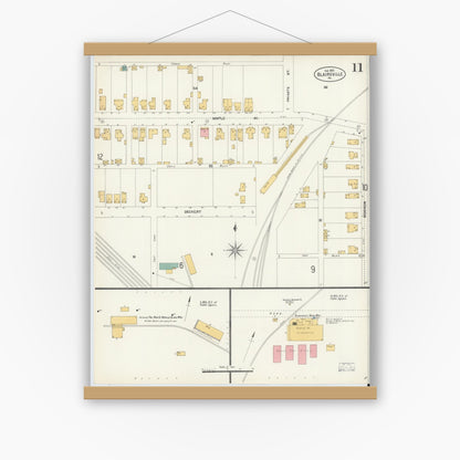 Old map wall art mockup — magnetic wood frame on white wall — Sanborn Fire Insurance Map from Blairsville, Indiana County, Pennsylvania (1903), Sheet #0011