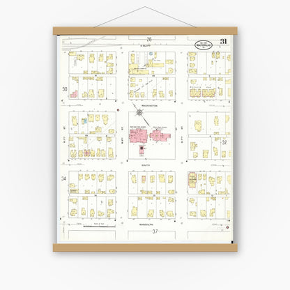 Old map wall art mockup — magnetic wood frame on white wall — Sanborn Fire Insurance Map from Waterloo, Black Hawk County, Iowa (1910), Sheet #0031