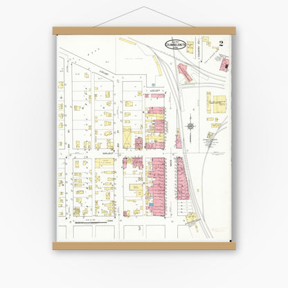 Old map wall art mockup — magnetic wood frame on white wall — Sanborn Fire Insurance Map from Columbus Junction, Louisa County, Iowa (1917), Sheet #0002