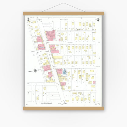 Old map wall art mockup — magnetic wood frame on white wall — Sanborn Fire Insurance Map from Port Neches, Jefferson County, Texas (1949), Sheet #0002