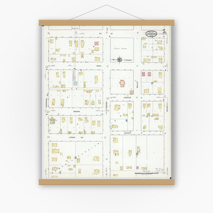 Old map wall art mockup — magnetic wood frame on white wall — Sanborn Fire Insurance Map from Jackson, Jackson County, Minnesota (1917), Sheet #0005