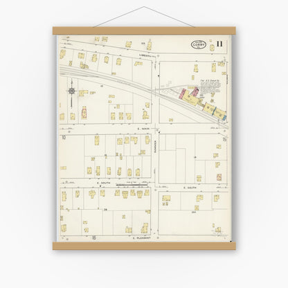Old map wall art mockup — magnetic wood frame on white wall — Sanborn Fire Insurance Map from Corry, Erie County, Pennsylvania (1915), Sheet #0011