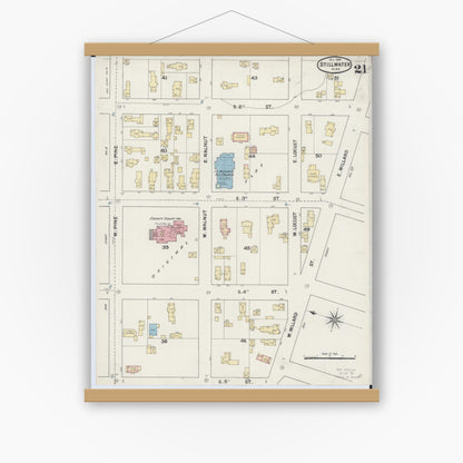 Old map wall art mockup — magnetic wood frame on white wall — Sanborn Fire Insurance Map from Stillwater, Washington County, Minnesota (1888), Sheet #0021