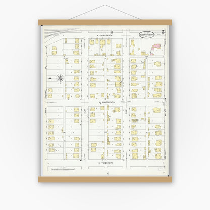 Old map wall art mockup — magnetic wood frame on white wall — Sanborn Fire Insurance Map from Murphysboro, Jackson County, Illinois (1909), Sheet #0005