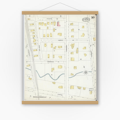 Old map wall art mockup — magnetic wood frame on white wall — Sanborn Fire Insurance Map from Nyack, Rockland County, New York. (1896), Sheet #0010
