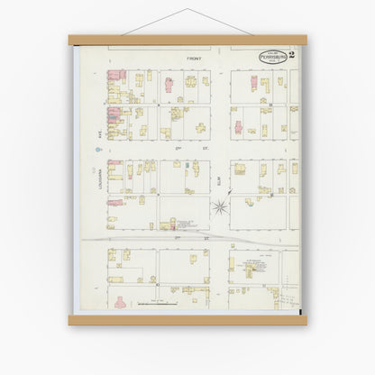 Old map wall art mockup — magnetic wood frame on white wall — Sanborn Fire Insurance Map from Perrysburg, Wood County, Ohio (1893), Sheet #0002