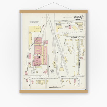 Old map wall art mockup — magnetic wood frame on white wall — Sanborn Fire Insurance Map from Waynesboro, Franklin County, Pennsylvania (1891), Sheet #0006