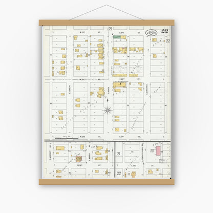 Old map wall art mockup — magnetic wood frame on white wall — Sanborn Fire Insurance Map from Joplin, Jasper County, Missouri (1900), Sheet #0022