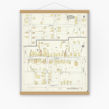 Old map wall art mockup — magnetic wood frame on white wall — Sanborn Fire Insurance Map from Jersey Shore, Lycoming County, Pennsylvania (1913), Sheet #0006