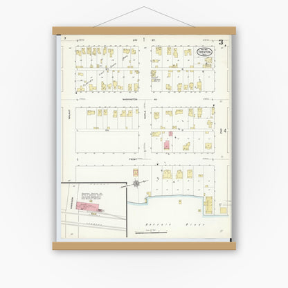 Old map wall art mockup — magnetic wood frame on white wall — Sanborn Fire Insurance Map from Trenton, Wayne County, Michigan (1912), Sheet #0003