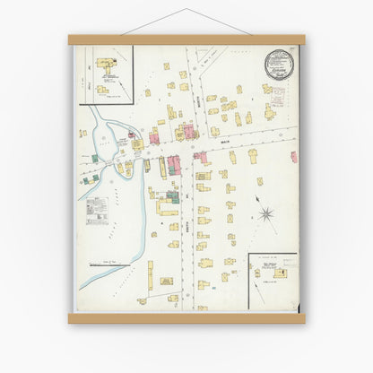 Old map wall art mockup — magnetic wood frame on white wall — Sanborn Fire Insurance Map from Gorham, Ontario County, New York (1899), Sheet #0001