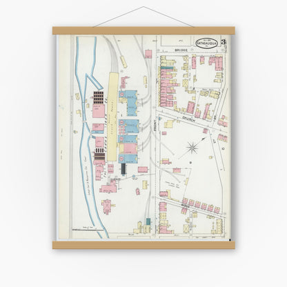 Old map wall art mockup — magnetic wood frame on white wall — Sanborn Fire Insurance Map from Catasauqua, Lehigh County, Pennsylvania (1891), Sheet #0003