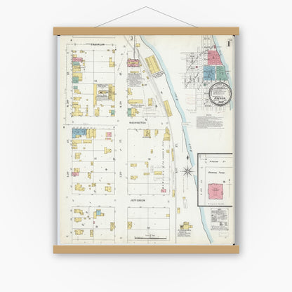 Old map wall art mockup — magnetic wood frame on white wall — Sanborn Fire Insurance Map from Oregon, Ogle County, Illinois (1899), Sheet #0001