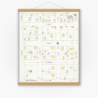 Old map wall art mockup — magnetic wood frame on white wall — Sanborn Fire Insurance Map from Bryan, Brazos County, Texas (1912), Sheet #0011