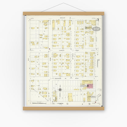Old map wall art mockup — magnetic wood frame on white wall — Sanborn Fire Insurance Map from Escanaba, Delta County, Michigan (1913), Sheet #0003