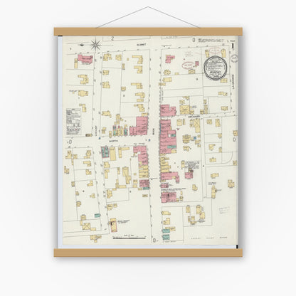 Old map wall art mockup — magnetic wood frame on white wall — Sanborn Fire Insurance Map from Morenci, Lenawee County, Michigan (1899) - Complete Map Set