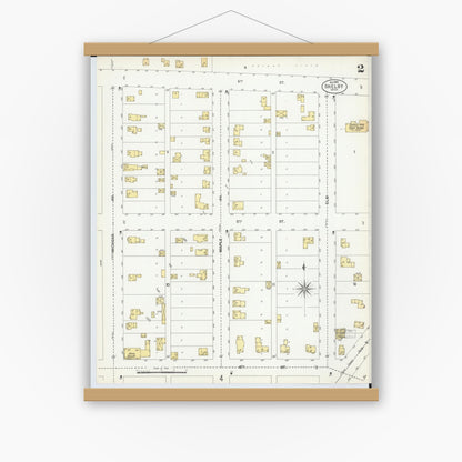 Old map wall art mockup — magnetic wood frame on white wall — Sanborn Fire Insurance Map from Shelby, Oceana County, Michigan (1900), Sheet #0002