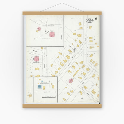Old map wall art mockup — magnetic wood frame on white wall — Sanborn Fire Insurance Map from Allegan, Allegan County, Michigan (1906), Sheet #0006