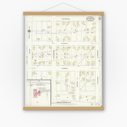 Old map wall art mockup — magnetic wood frame on white wall — Sanborn Fire Insurance Map from Nappanee, Elkhart County, Indiana (1910), Sheet #0003