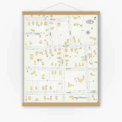 Old map wall art mockup — magnetic wood frame on white wall — Sanborn Fire Insurance Map from Stoughton, Norfolk County, Massachusetts (1901), Sheet #0007