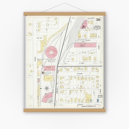 Old map wall art mockup — magnetic wood frame on white wall — Sanborn Fire Insurance Map from Sedalia, Pettis County, Missouri (1908), Sheet #0020