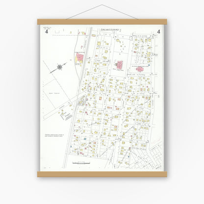 Old map wall art mockup — magnetic wood frame on white wall — Sanborn Fire Insurance Map from Morton, Tazewell County, Illinois (1940), Sheet #0004