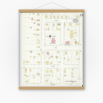 Old map wall art mockup — magnetic wood frame on white wall — Sanborn Fire Insurance Map from Davison, Genesee County, Michigan (1910), Sheet #0002
