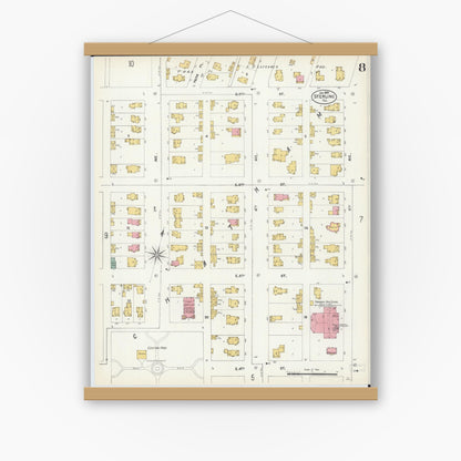 Old map wall art mockup — magnetic wood frame on white wall — Sanborn Fire Insurance Map from Sterling, Whiteside County, Illinois (1903), Sheet #0008