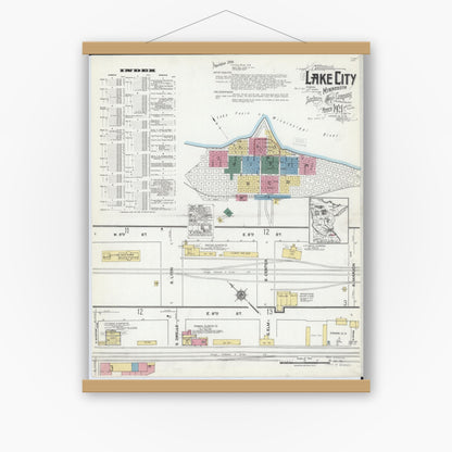 Old map wall art mockup — magnetic wood frame on white wall — Sanborn Fire Insurance Map from Lake City, Wabasha County, Minnesota (1921) - Complete Map Set