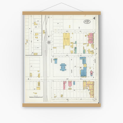 Old map wall art mockup — magnetic wood frame on white wall — Sanborn Fire Insurance Map from Miami, Dade County, Florida (1906), Sheet #0004