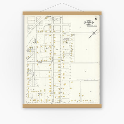 Old map wall art mockup — magnetic wood frame on white wall — Sanborn Fire Insurance Map from Stephenville, Erath County, Texas (1921), Sheet #0006